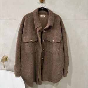 Good American Chocolate Sherpa Coat